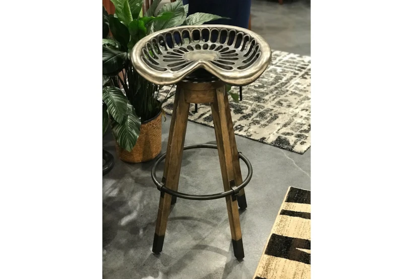 Iron And Wooden Tractor Seat 34" Barstool - 360