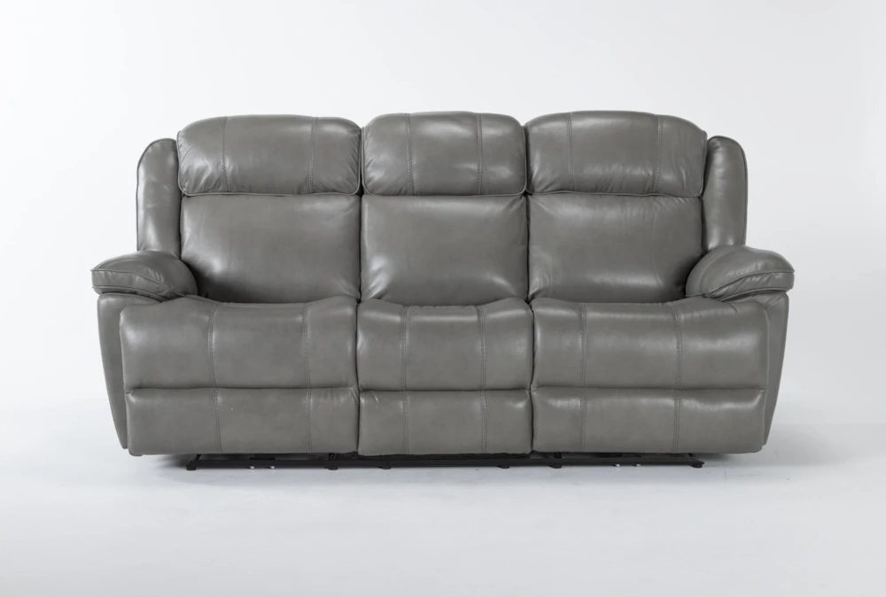 Eckhart Grey Leather 86" Power Reclining Sofa with Power Headrest & USB