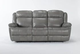 Eckhart Grey Leather 86" Power Reclining Sofa With Power Headrest & USB