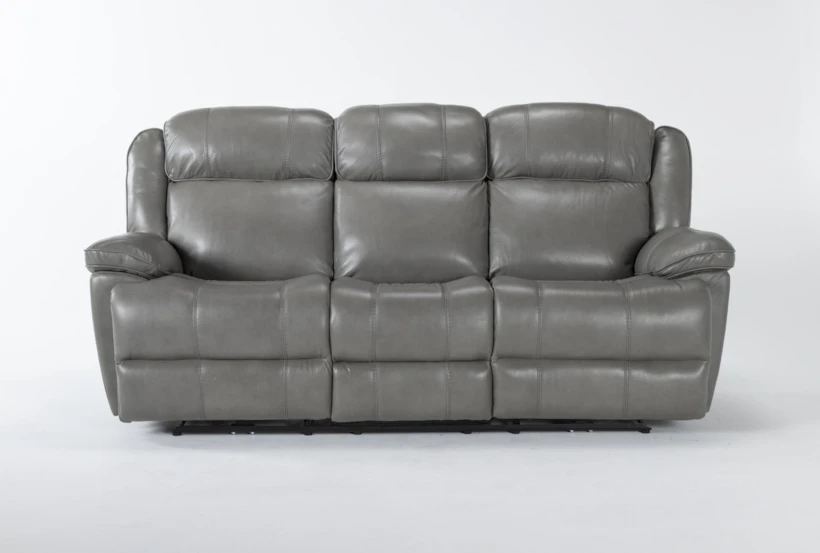 Eckhart Grey Leather 86" Power Reclining Sofa with Power Headrest & USB - 360