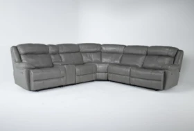 Eckhart Grey Leather 6 Piece 150" Power Reclining Sectional With Power Headrest & USB