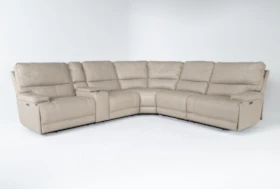 Watkins Linen Leather 150" 6 Piece Cordless Power Reclining Sectional With Power Headrest & USB