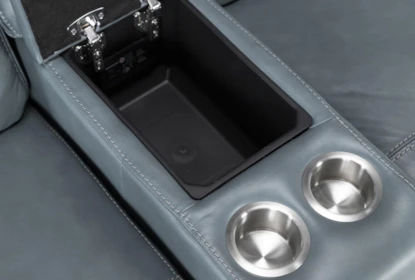 Watkins Blue Leather 123" 6 Piece Power Cordless Reclining Modular Sectional with Power Headrest & USB - Detail