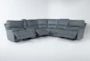 Watkins Blue Leather 150" 6 Piece Cordless Power Reclining Sectional With Power Headrest & USB - Side