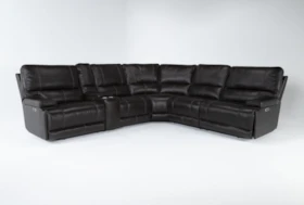 Watkins Coffee Leather 150" 6 Piece Cordless Power Reclining Sectional With Power Headrest & USB