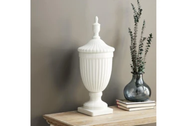 26 Inch White Ceramic Urn Vase With Lid