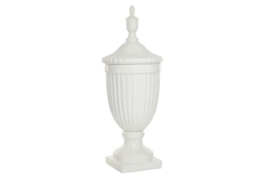 26 Inch White Ceramic Urn Vase With Lid