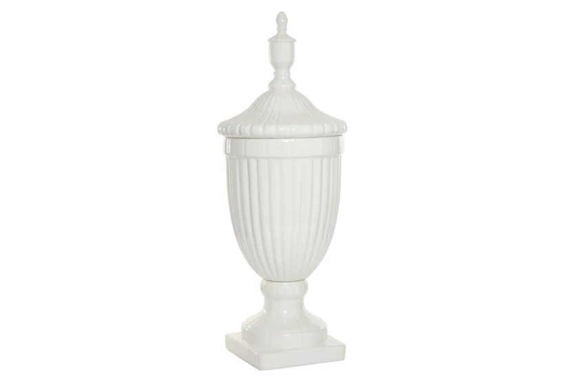 26 Inch White Ceramic Urn Vase With Lid - 360