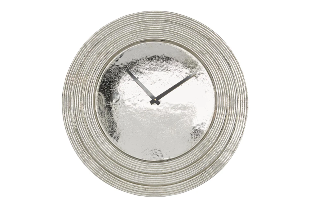 Round Layered Rim Wall Clock - Silver