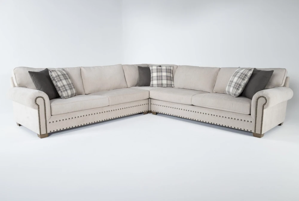 Chesney Chenille 3 Piece 134" Nailhead Sectional