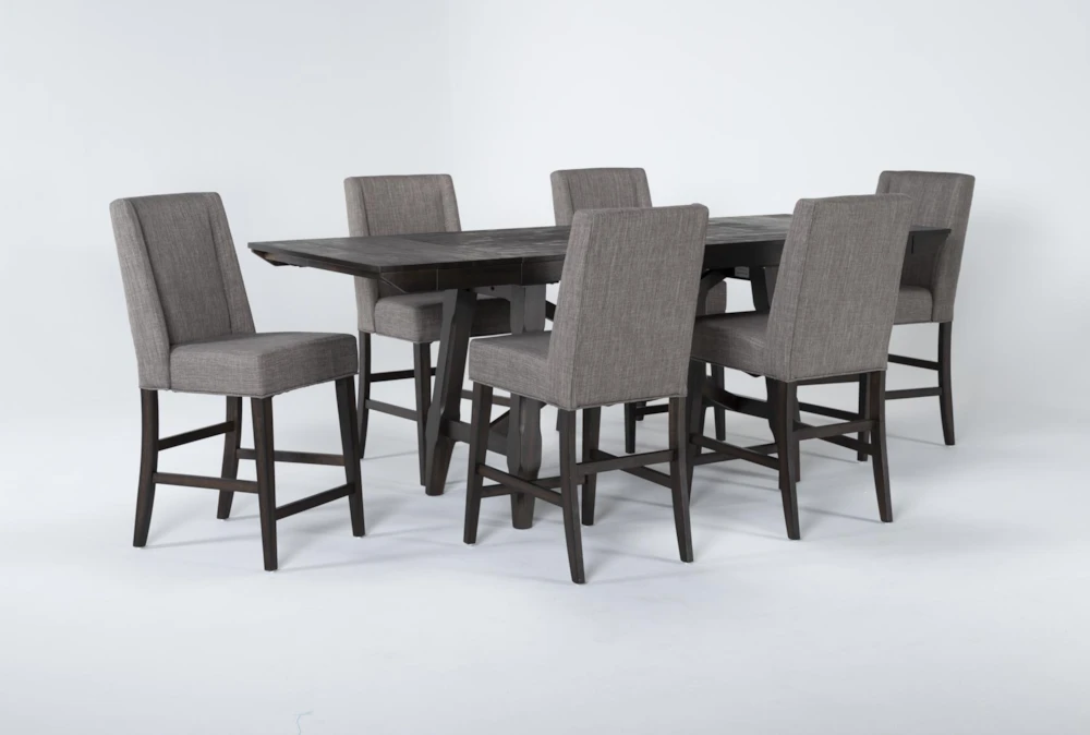 Double Bridge 7 Piece Extension Counter Set With Upholstered Stools