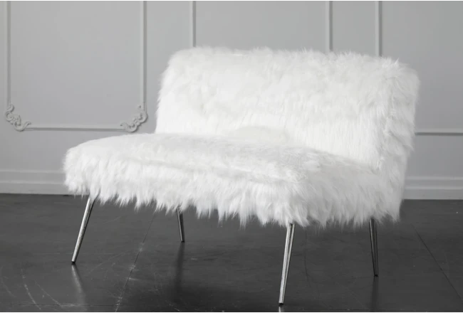 White Faux Fur 46" Loveseat With Shiny Silver Legs | Living Spaces