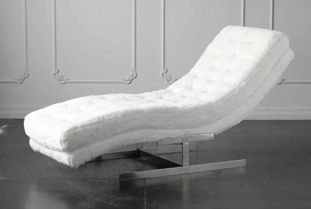 White Faux Fur Tufted Chaise Lounge