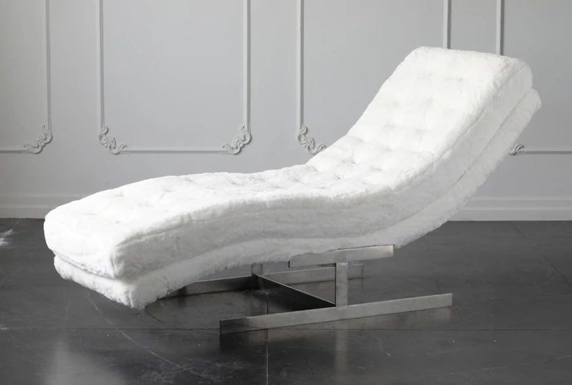 White Faux Fur Tufted Chaise Lounge - 360