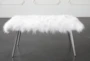 White Faux Fur Bench With Shiny Silver Legs - Front