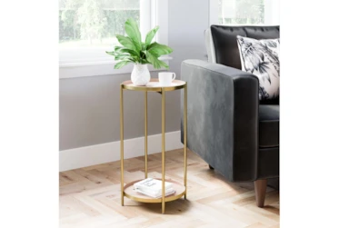 2-Tier Pink And Gold Tray Accent Table