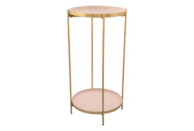 2-Tier White And Gold Tray Accent Table