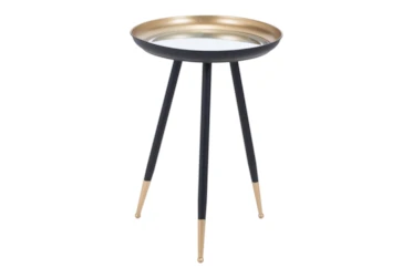 Gold And Black Tray Tripod Accent Table With Gold Cap Legs