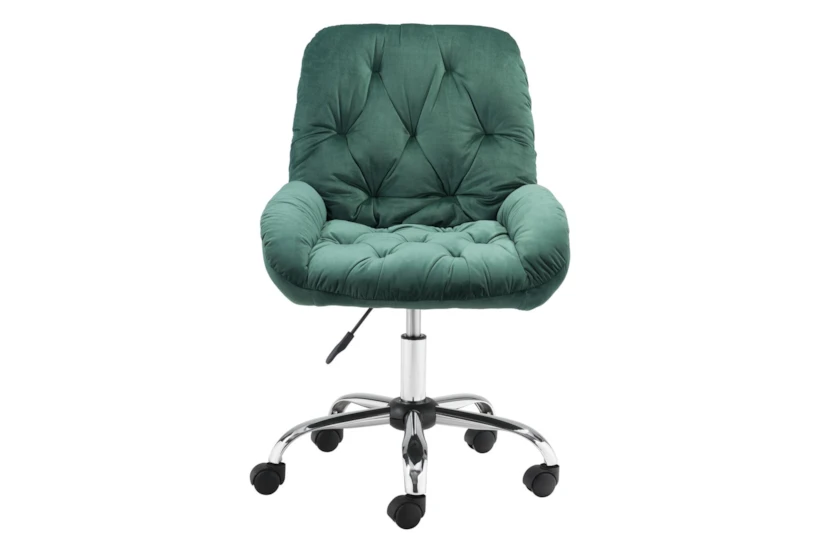 Green Velvet Tufted Rolling Office Chair - 360