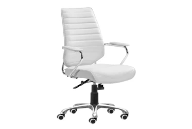 White Faux Leather Low Channel Back Desk Chair