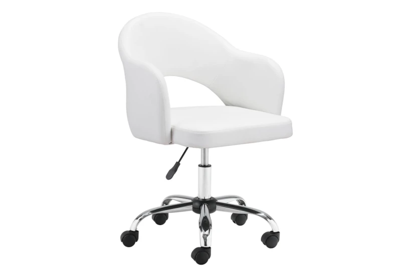 White Faux Leather Curved Keyhole Desk Chair - 360