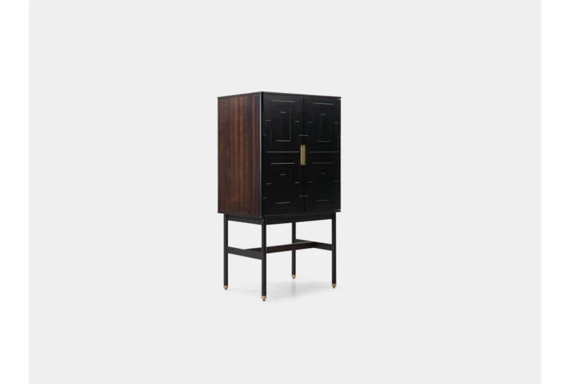 Fumed Eucalyptus + Black Mini Bar Cabinet - 360