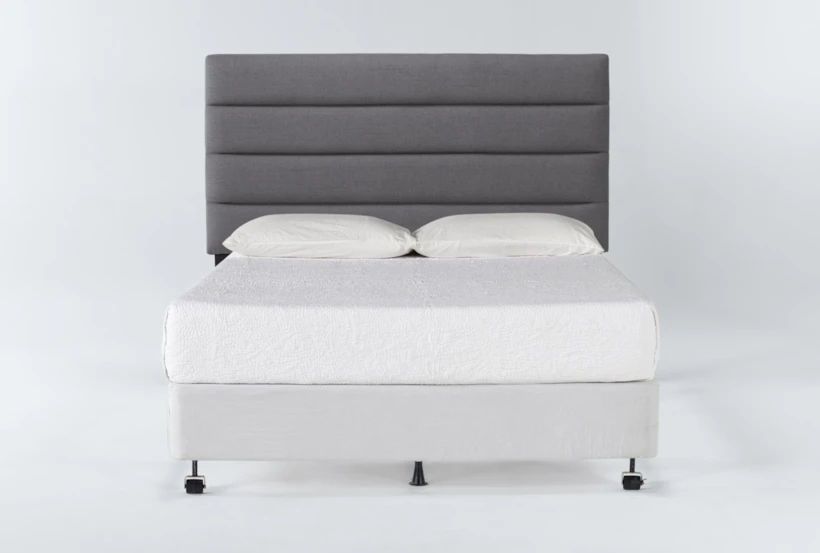 Britte Grey Queen Upholstered Headboard With Metal Bed Frame - 360