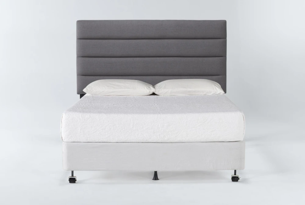 Britte Grey King Upholstered Headboard With Metal Bed Frame