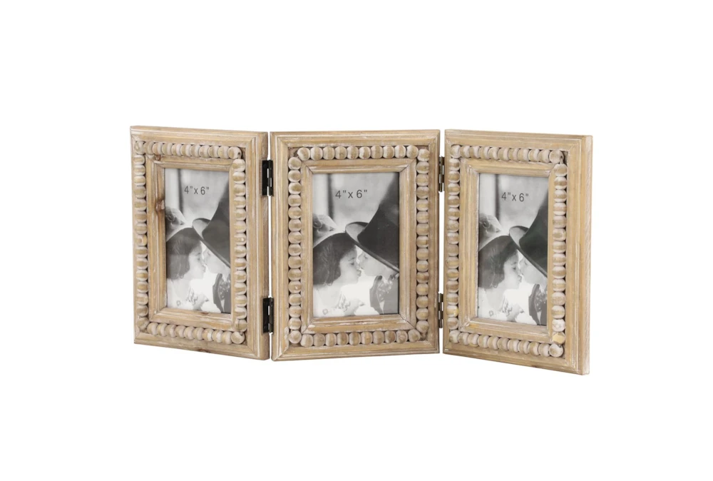 Wood 3 Photo Folding Picture Frame With Bead Trim Detailing