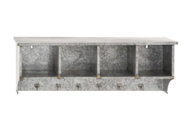 Galvanized Metal Cubby Wall Shelf With Hooks