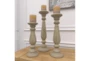 Brown Wood Turned Candlestick Holders-Set Of 3 - Room