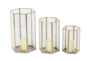 Gold Metal And Glass Hexagon Lanterns-Set Of 3 - Signature