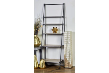 5 Tier Wood And Metal Ladder Bookcase, Wood 5 Shelf Ladder Bookcase