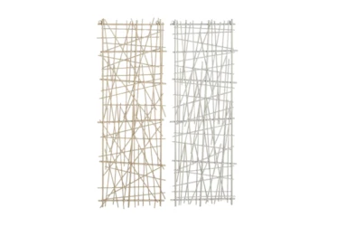 Gold And Silver Crosshatched Abstract Metal Wall Panel-Set Of 2