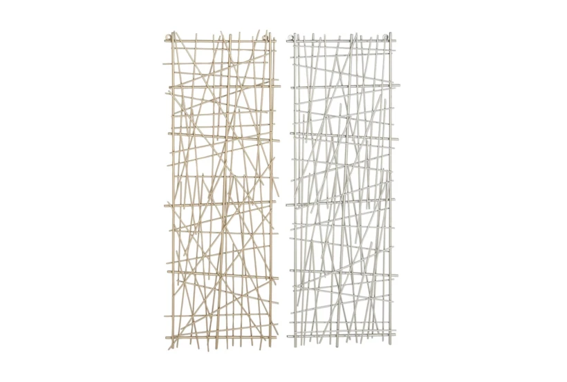 Gold And Silver Crosshatched Abstract Metal Wall Panel-Set Of 2 - 360