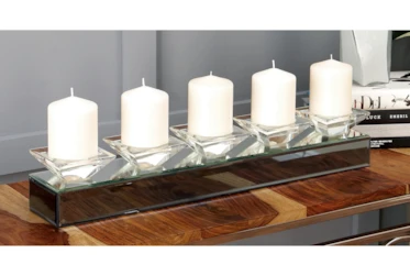 5 Candle Mirror And Glass Candle Holder Tray