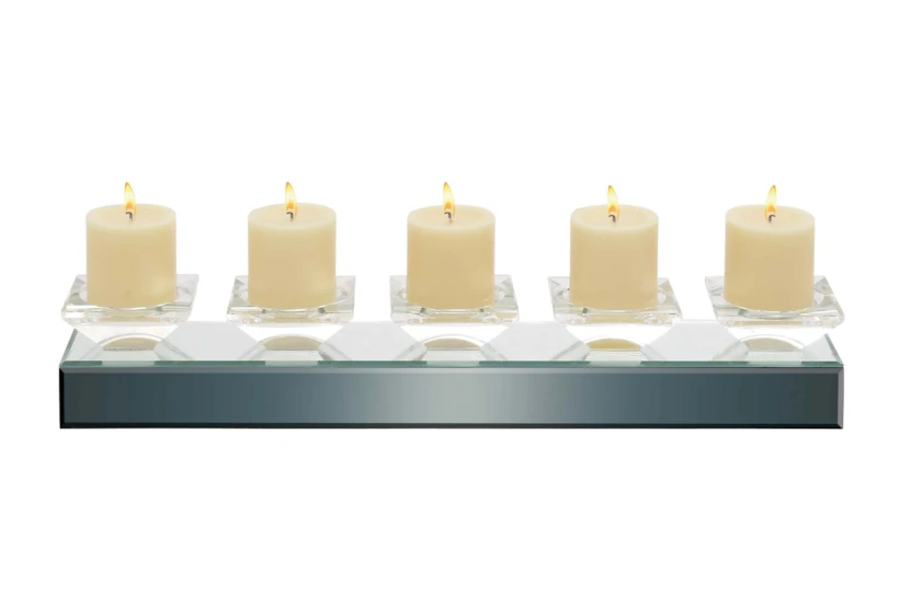 5 Candle Mirror And Glass Candle Holder Tray - 360