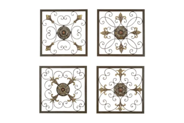 Framed Metal Scroll Work Wall Plaques-Set Of 4