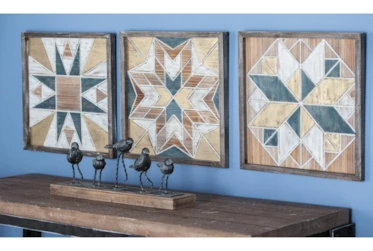 Framed Brown Wood Quilt Patterned Wall Decor-Set Of 3