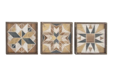 Framed Brown Wood Quilt Patterned Wall Decor-Set Of 3