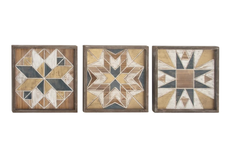 Framed Brown Wood Quilt Patterned Wall Decor-Set Of 3 - 360