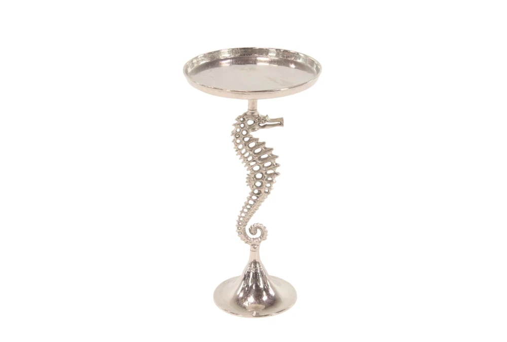 27" Silver Aluminum Seahorse Accent Table