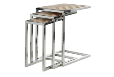 Wood And Steel Nesting C Table-Set Of 3