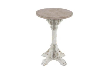 16 Inch Two Tone Carved Pedestal Accent Table