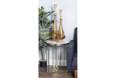 18 Inch Round Gold And Marble Top Accent Table
