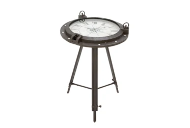 19 Inch Iron And Glass Compass Accent Table