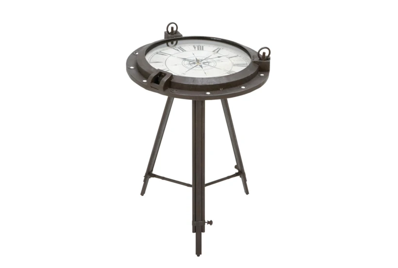 19 Inch Iron And Glass Compass Accent Table - 360