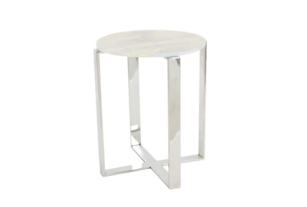 18" Round White Marble And Steel End Table
