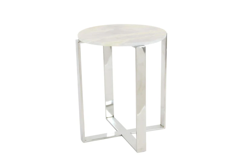 18" Round White Marble And Steel End Table - 360
