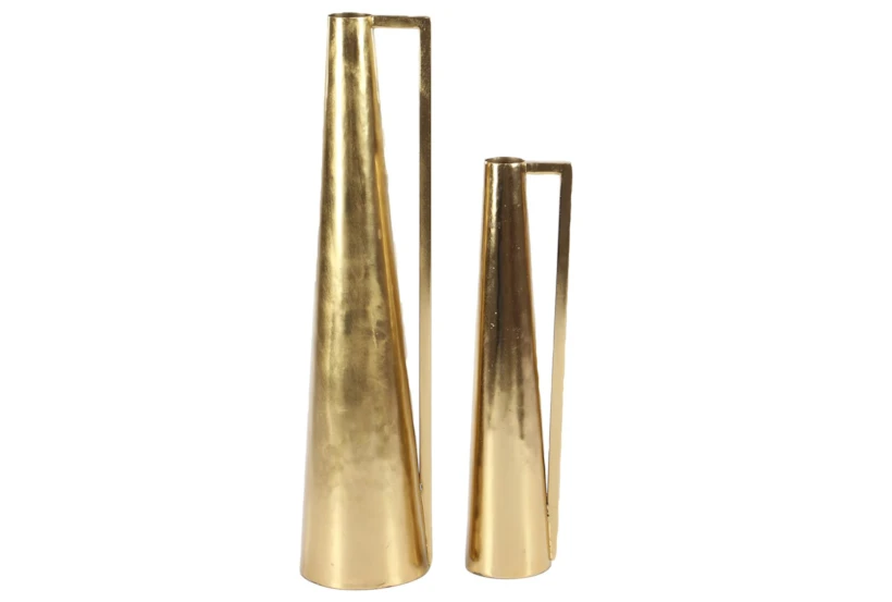 Gold Modern Metal Vase With Handle-Set Of 2 - 360